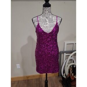 Purple Sequin Party SZ S  Mini dress/strappy tunic top knit New Year holiday